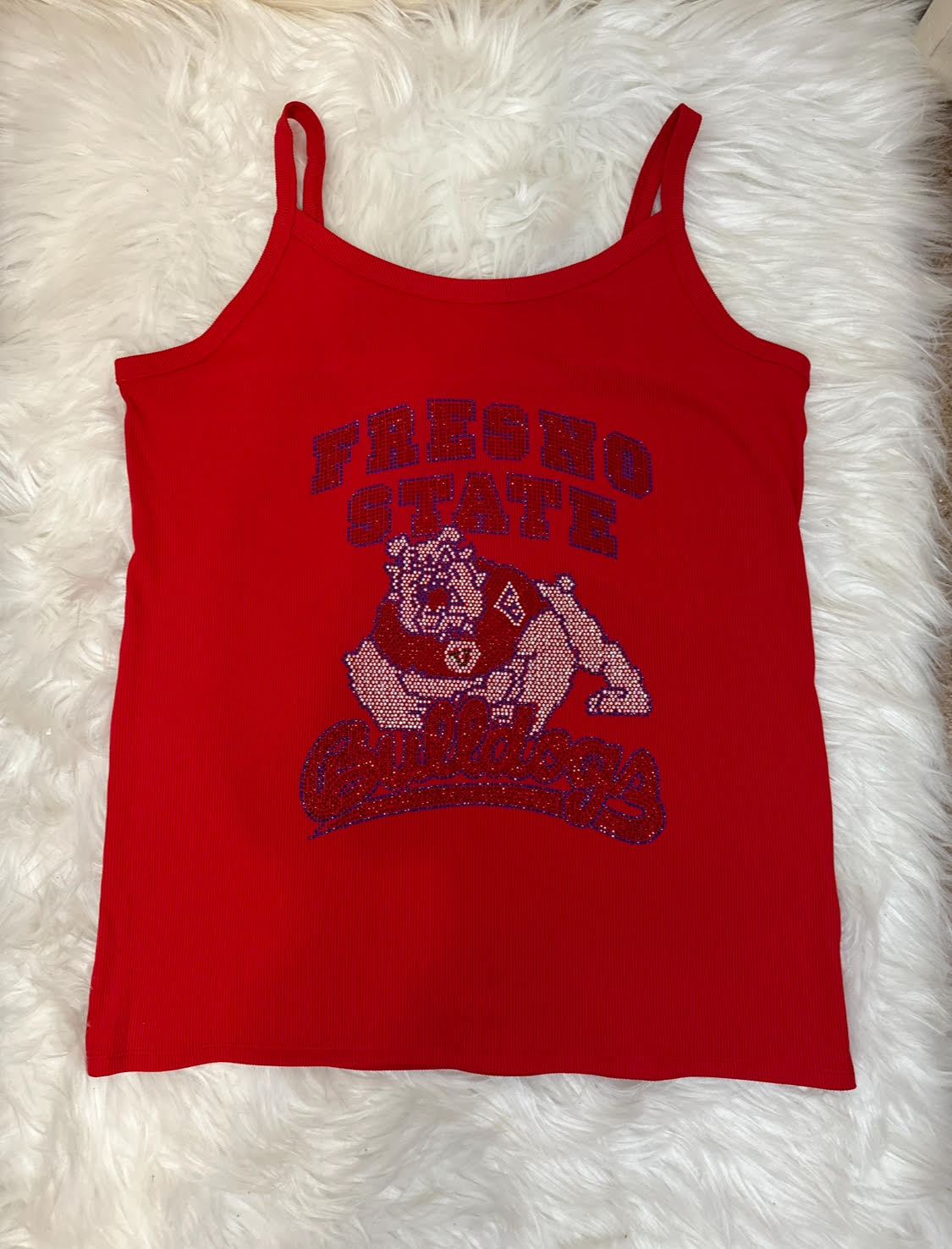 Fresno College Football Team Ladies Customized Rhinestone Tank Top