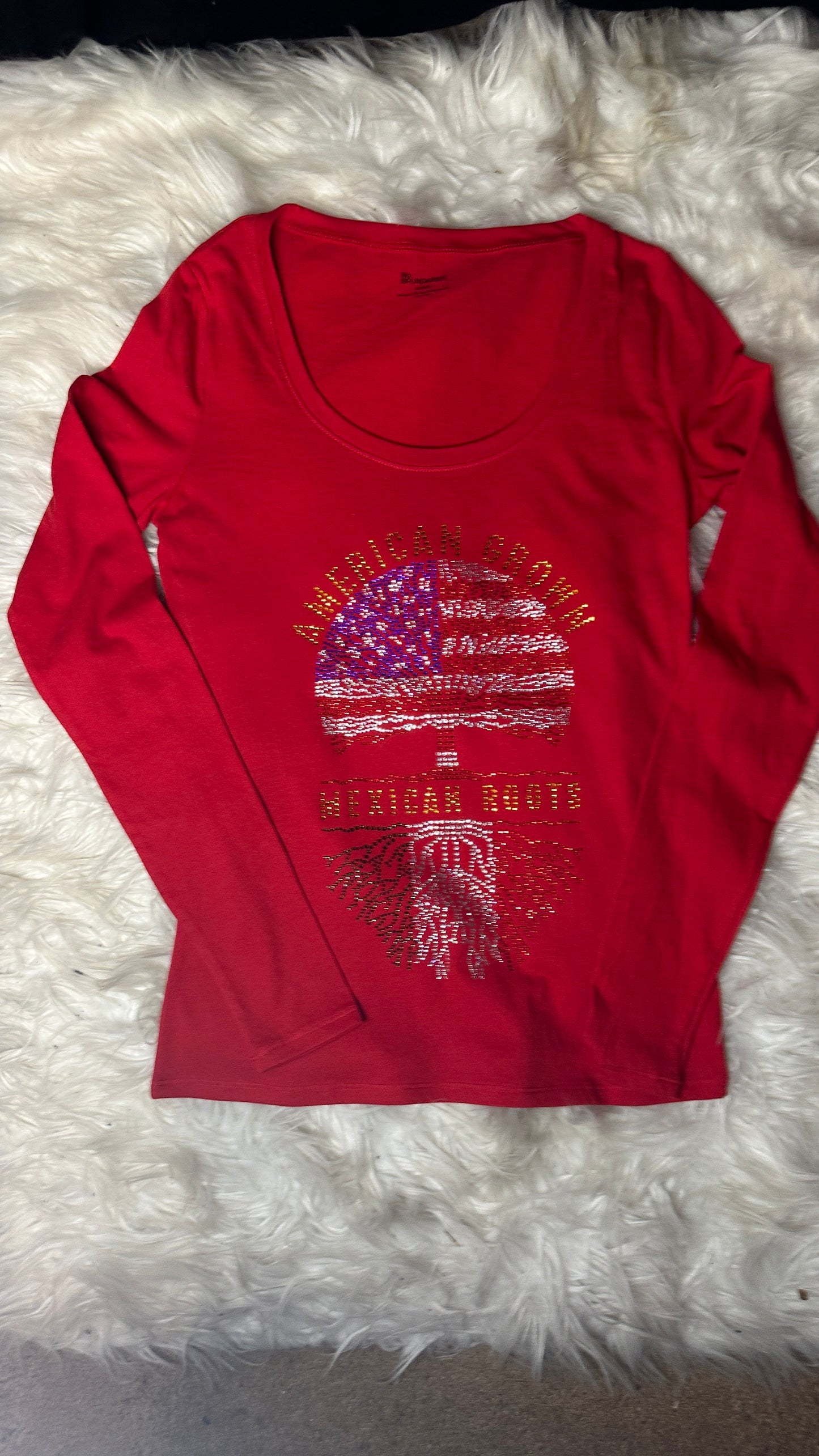 American Made (Tree) Mexican Roots (Roots Custom Design Rhinestone Shirt