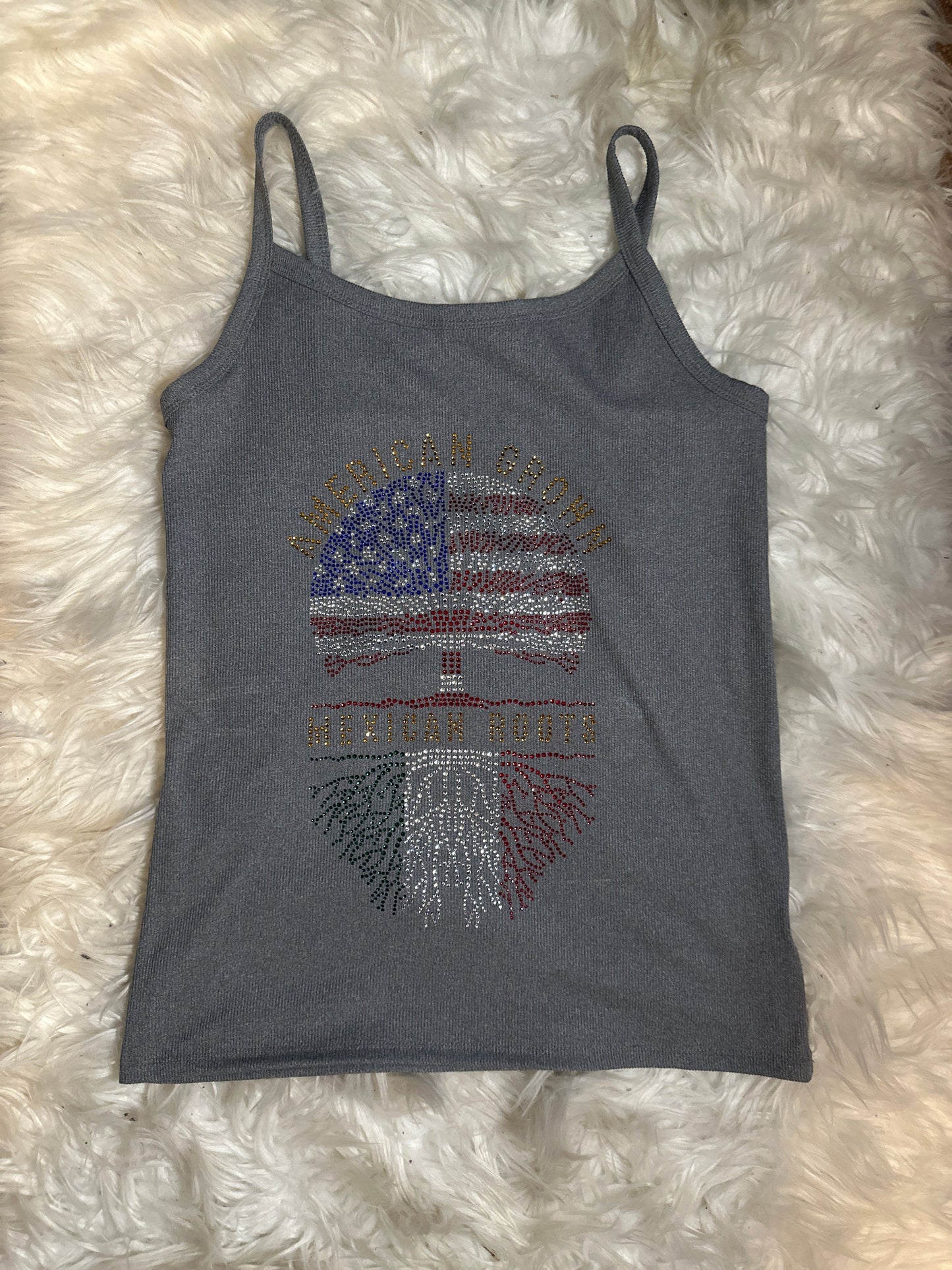 American Made (Tree) Mexican Roots (Roots Custom Design Rhinestone Shirt