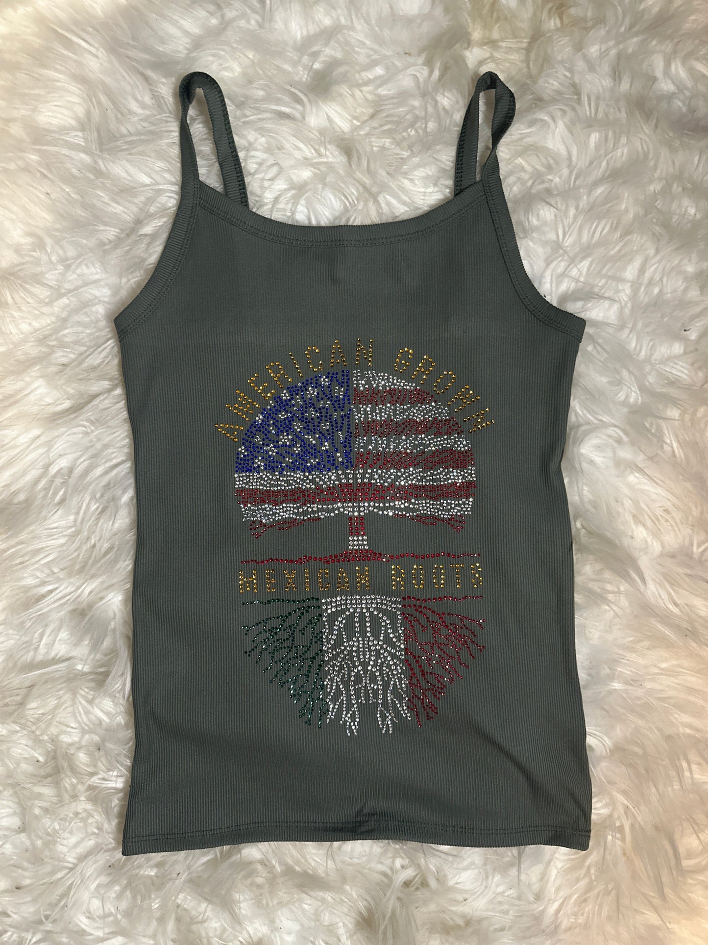 American Made (Tree) Mexican Roots (Roots Custom Design Rhinestone Shirt