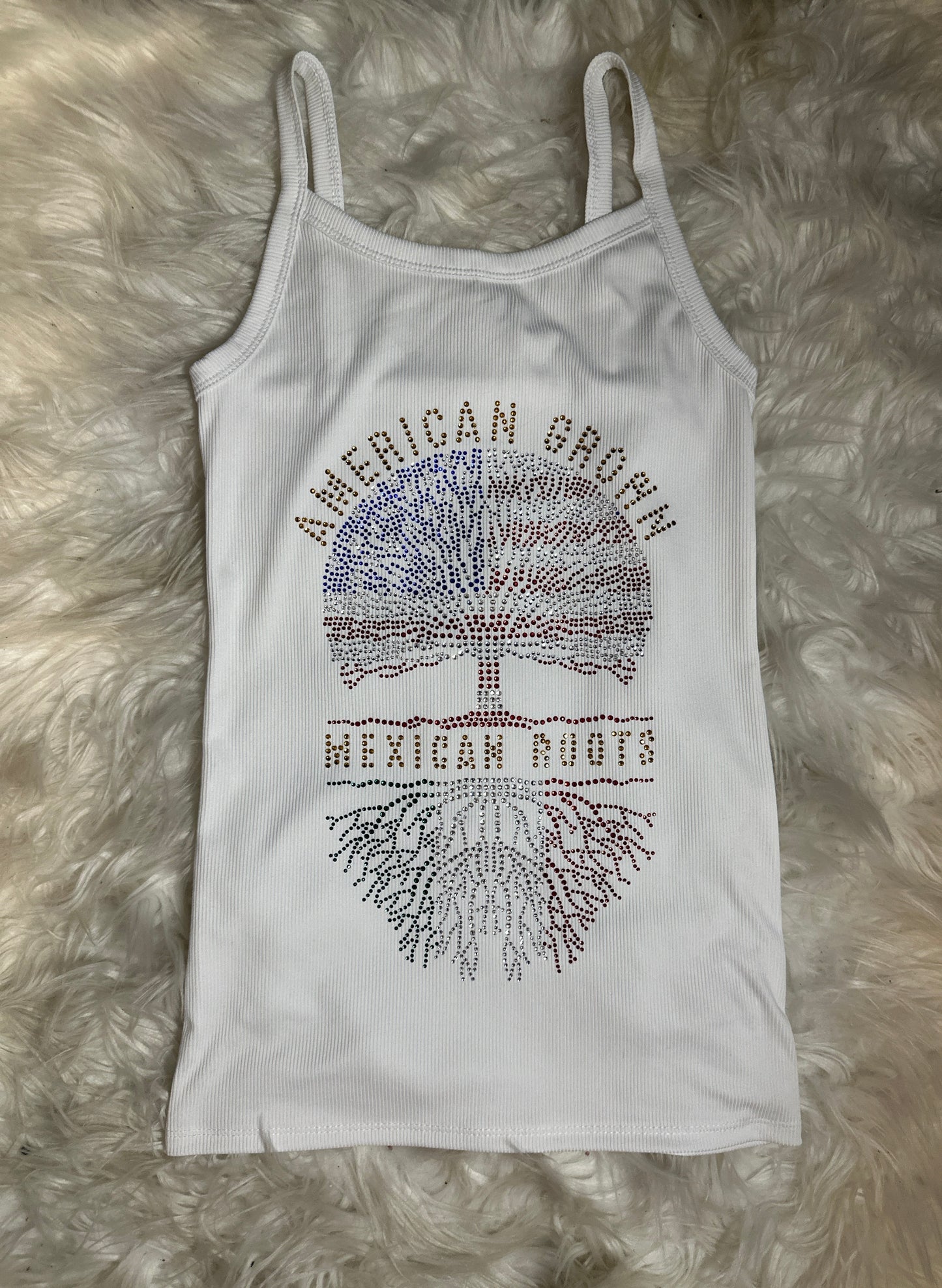 American Made (Tree) Mexican Roots (Roots Custom Design Rhinestone Shirt