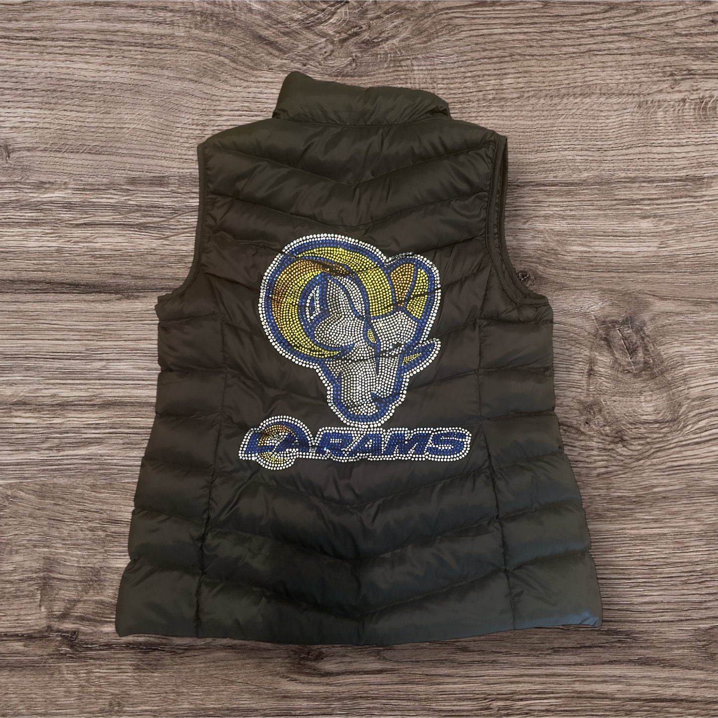 49er Raiders Cowboys Rams Dodgers Giants Custom Rhinestone PUFF VEST w/ zip pockets