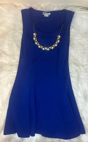 Royal Blue Sheek Royal Blue Pearl Necklace Design Dress Sz Medium