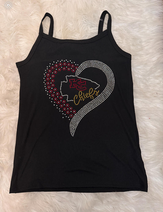 Kansas City Chiefs Heart Custom Rhinestone SS Tank Top