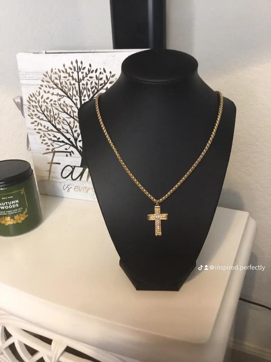 Cross Gold Color CZ Chain