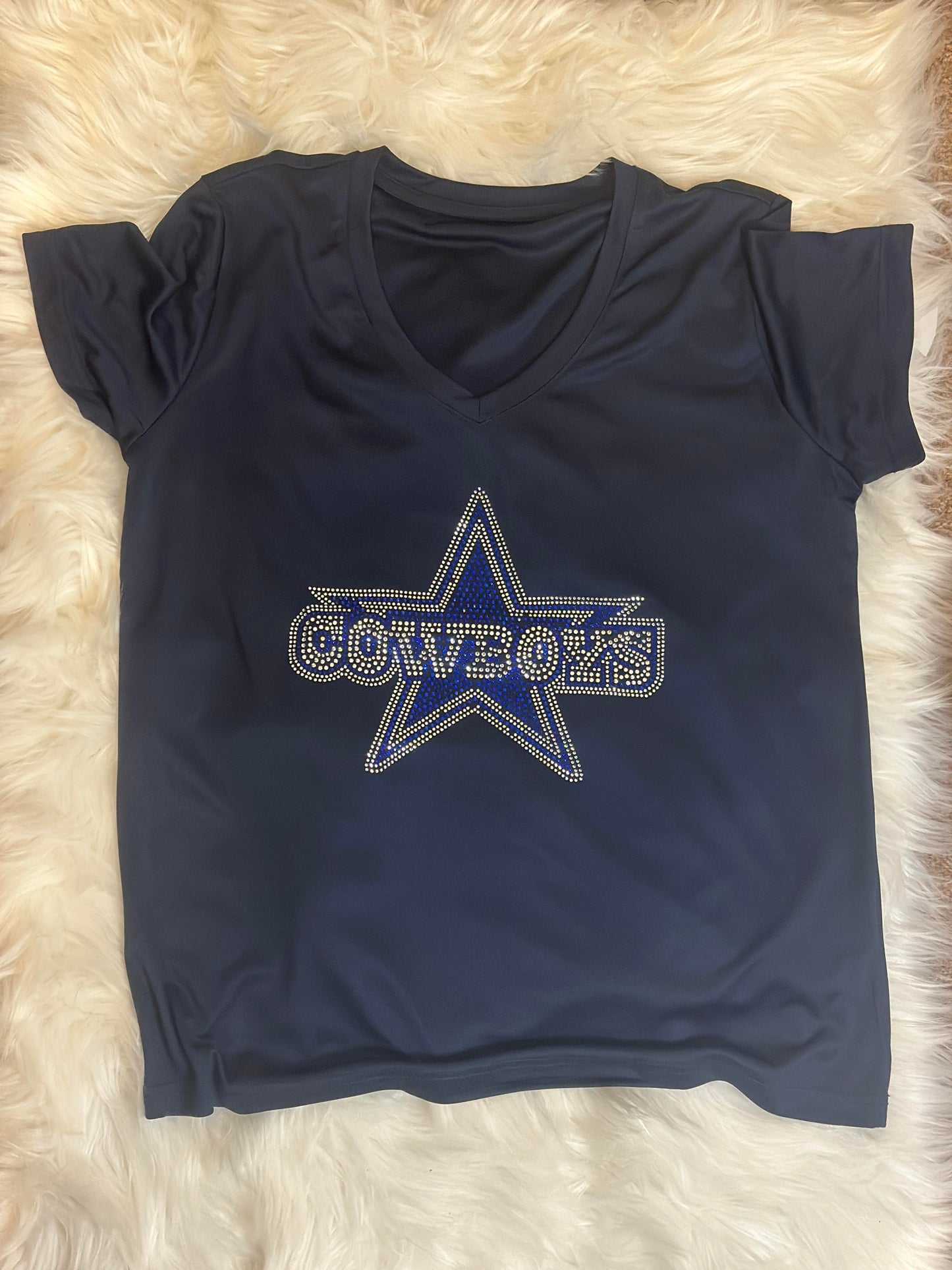 Dallas Cowboys Star Cusom Rhinestone Ladies Polyester Shirt