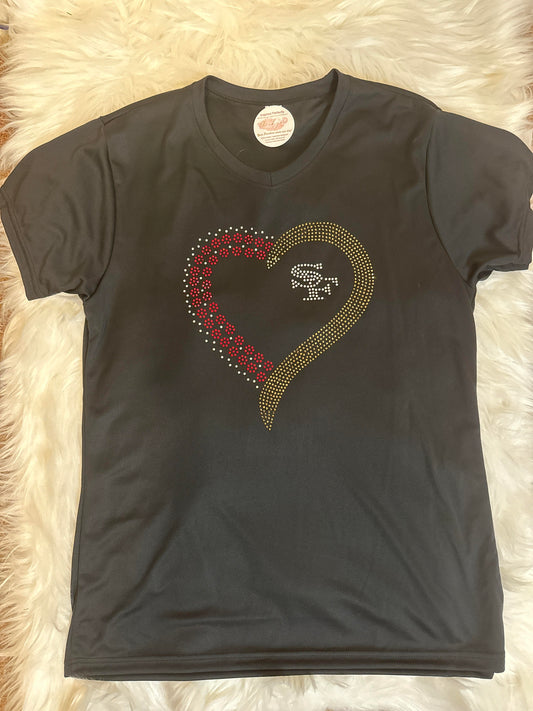 San Francisco 49er Rhinestone Custom Heart Polyester Shirt