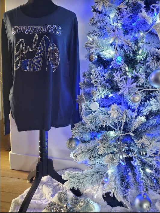 Dallas Cowboys Girly Custom Design Rhinestone Shirt
